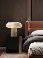Table Lamp Alabaster Mushroom Shade Brass Base Sculptural Warm