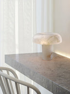 Table Lamp Alabaster Mushroom Shade Brass Base Sculptural Warm
