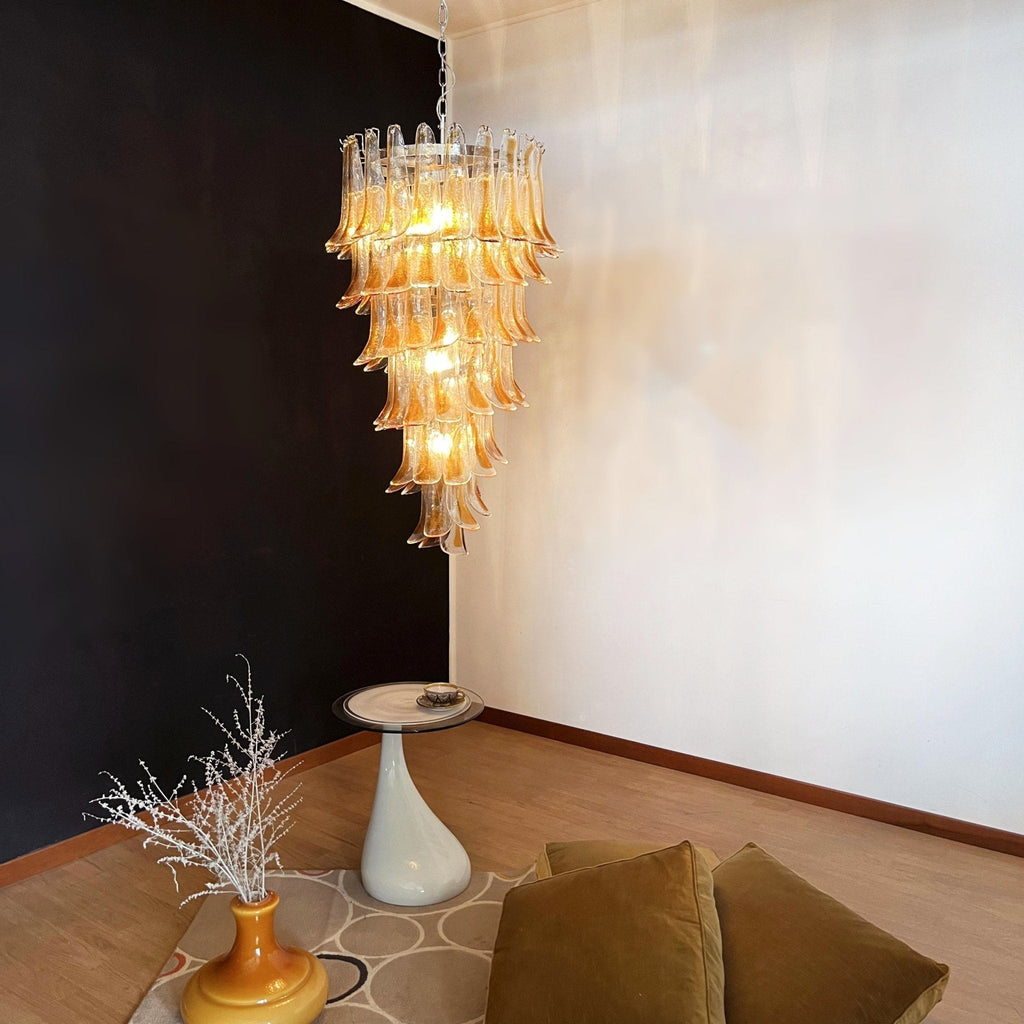 Aurora Chandelier Gold Murano Glass Petals Layered Cascading