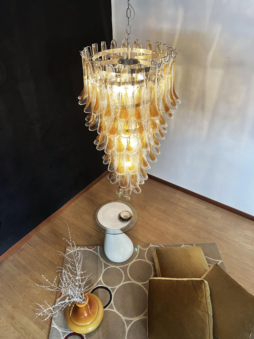 Aurora Chandelier Gold Murano Glass Petals Layered Cascading