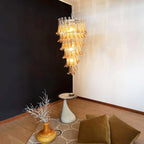 Aurora Chandelier Gold Murano Glass Petals Layered Cascading