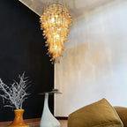 Aurora Chandelier Gold Murano Glass Petals Layered Cascading