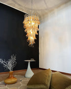 Aurora Chandelier Gold Murano Glass Petals Layered Cascading