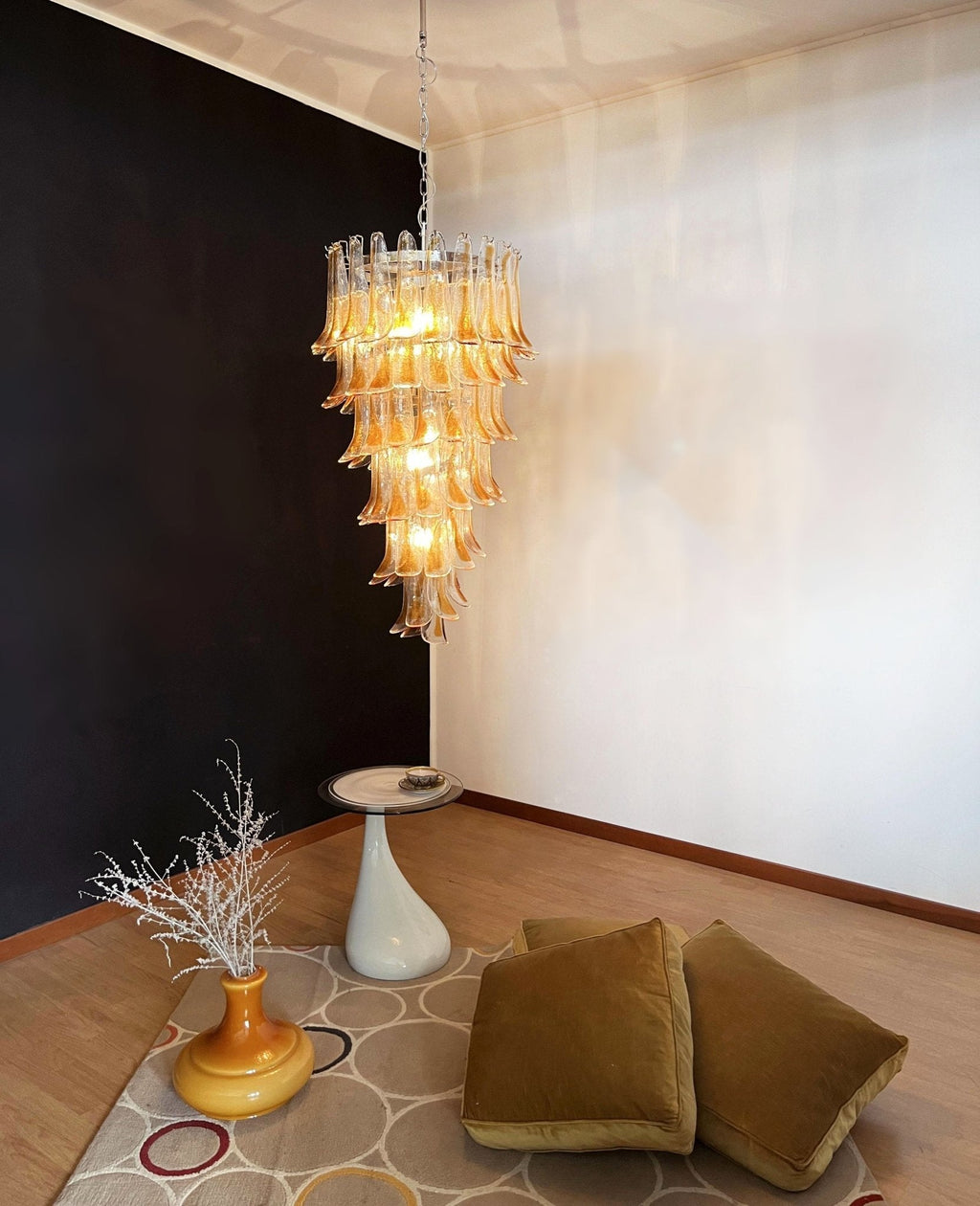 Aurora Chandelier Gold Murano Glass Petals Layered Cascading