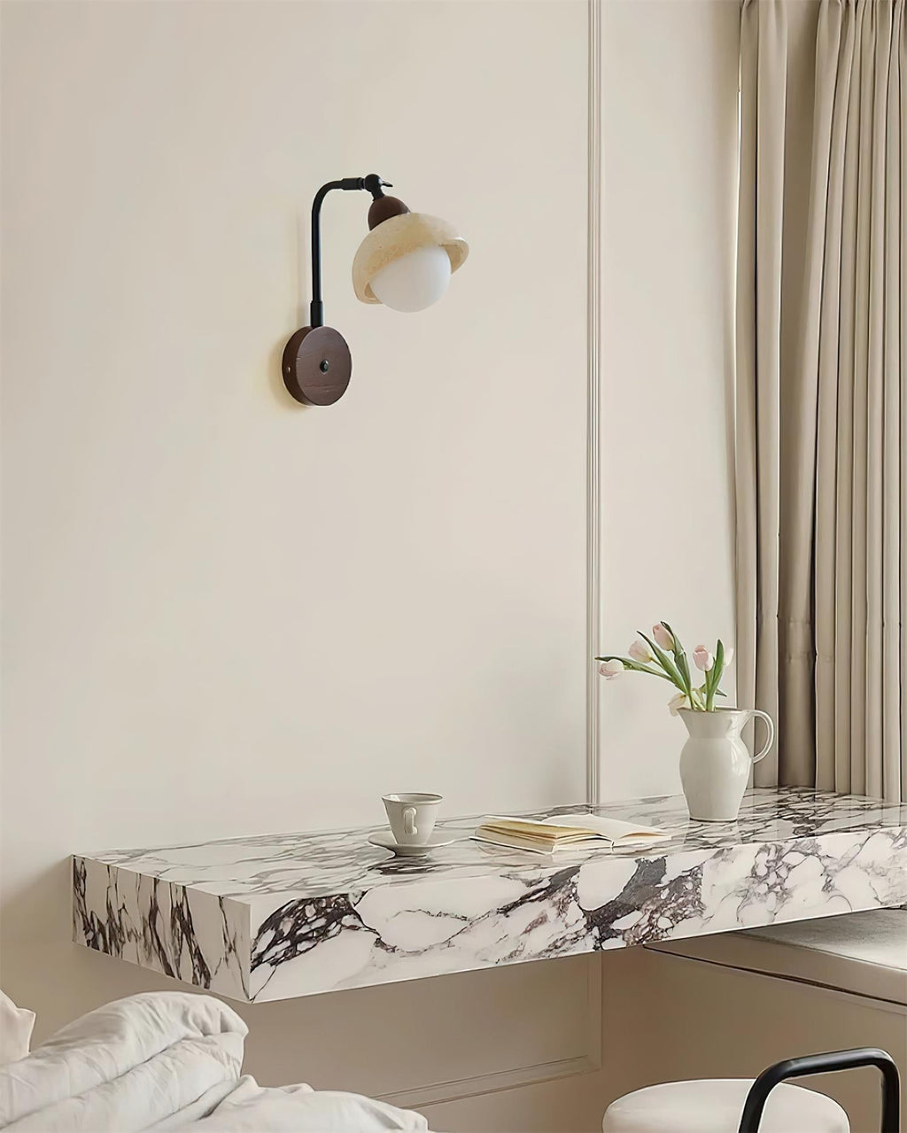 Solaro  Wall Light Travertine White Opalescent Globe