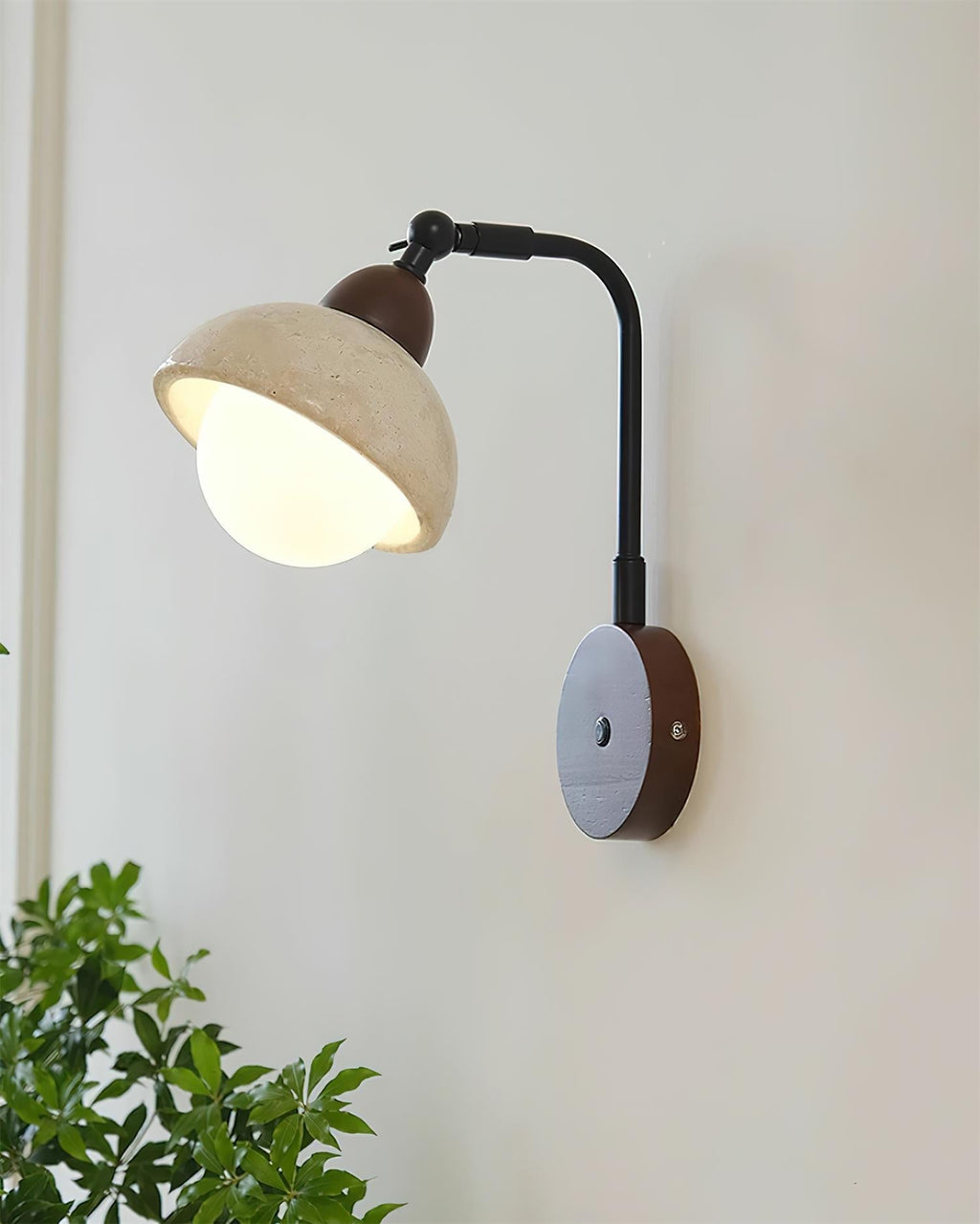 Solaro  Wall Light Travertine White Opalescent Globe