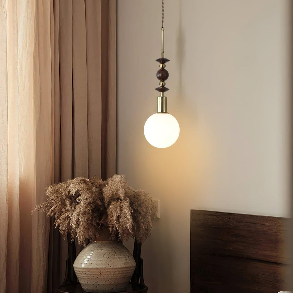 Norn Vintage Globe Pendant Light Wooden Beads