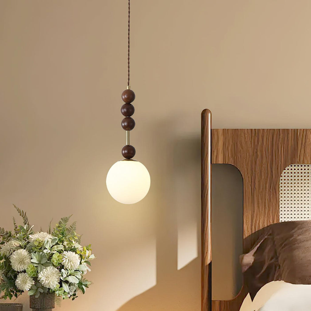 Norn Vintage Globe Pendant Light Wooden Beads