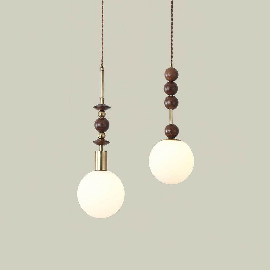 Norn Vintage Globe Pendant Light Wooden Beads