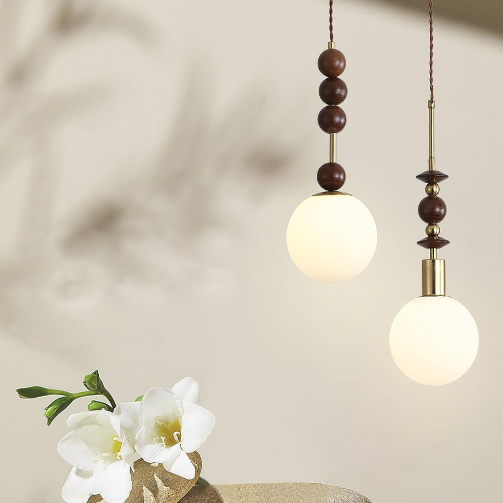 Norn Vintage Globe Pendant Light Wooden Beads