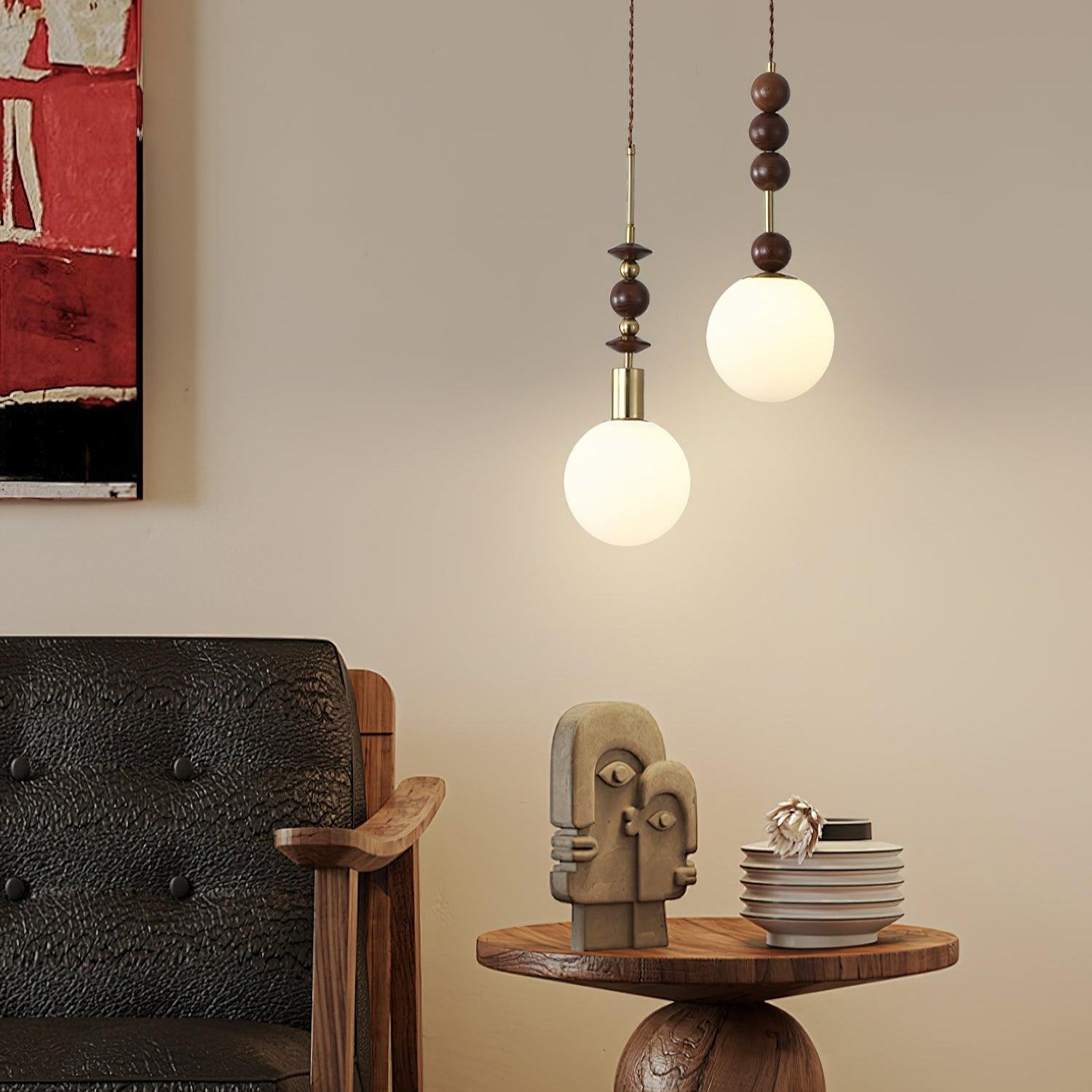 Norn Vintage Globe Pendant Light Wooden Beads