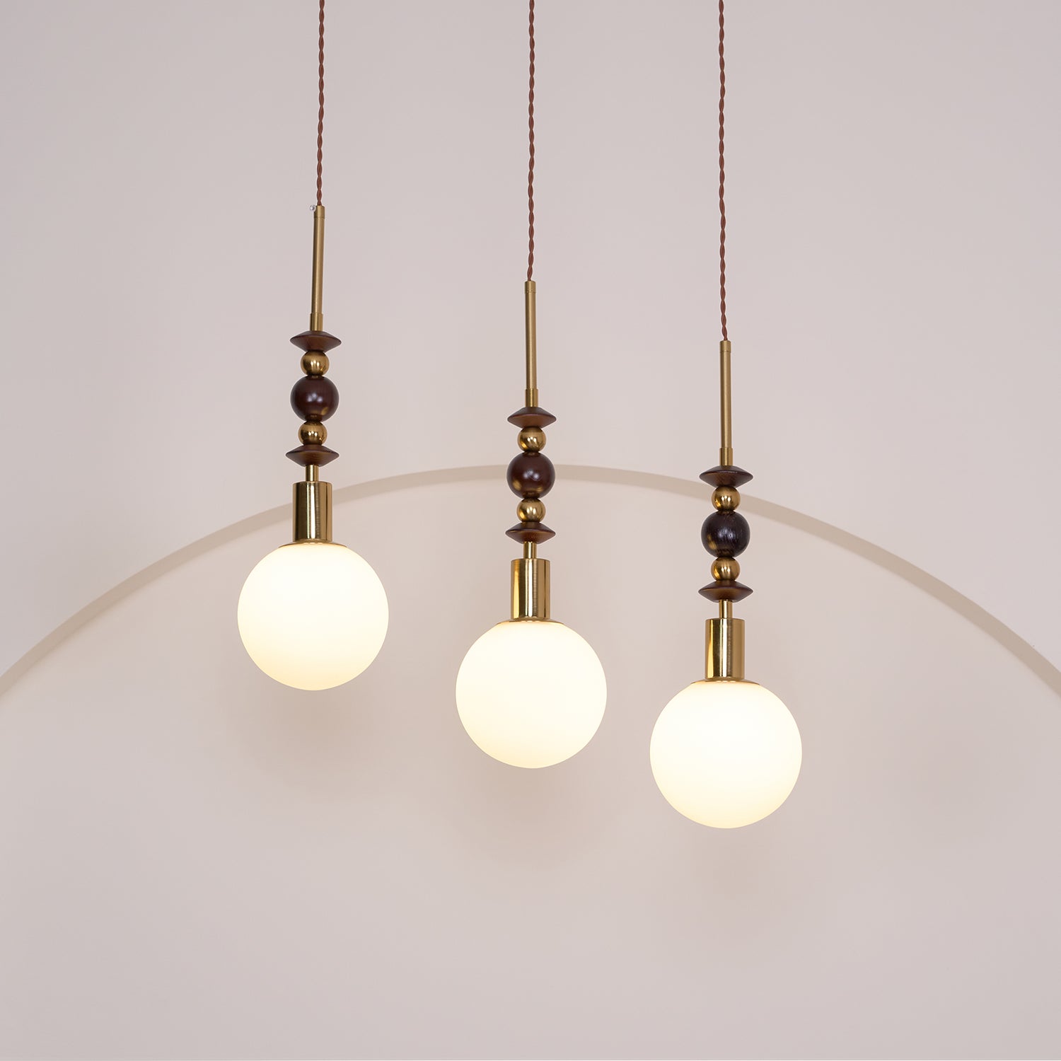 Norn Vintage Globe Pendant Light Wooden Beads