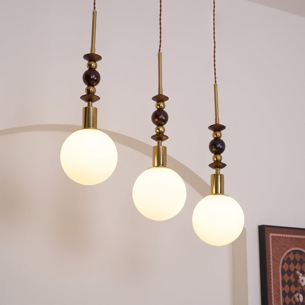 Norn Vintage Globe Pendant Light Wooden Beads