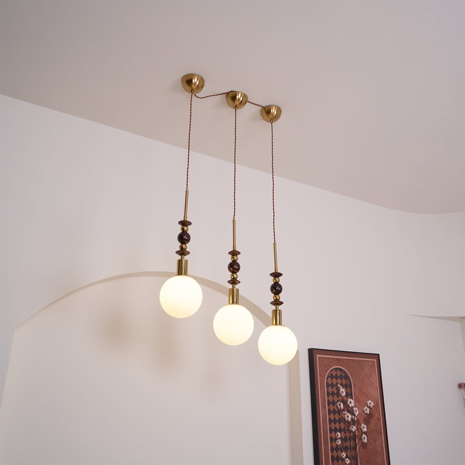 Norn Vintage Globe Pendant Light Wooden Beads
