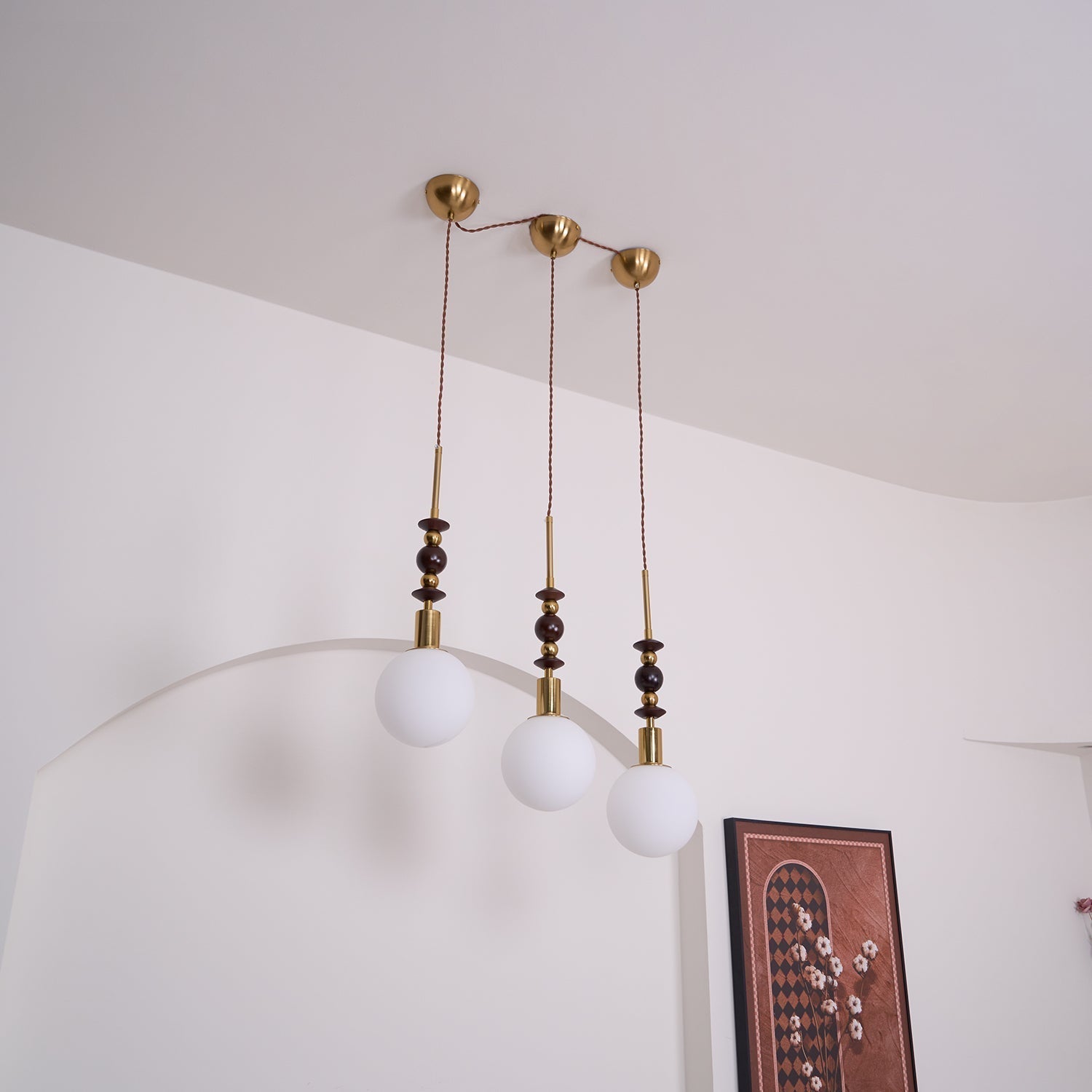 Norn Vintage Globe Pendant Light Wooden Beads