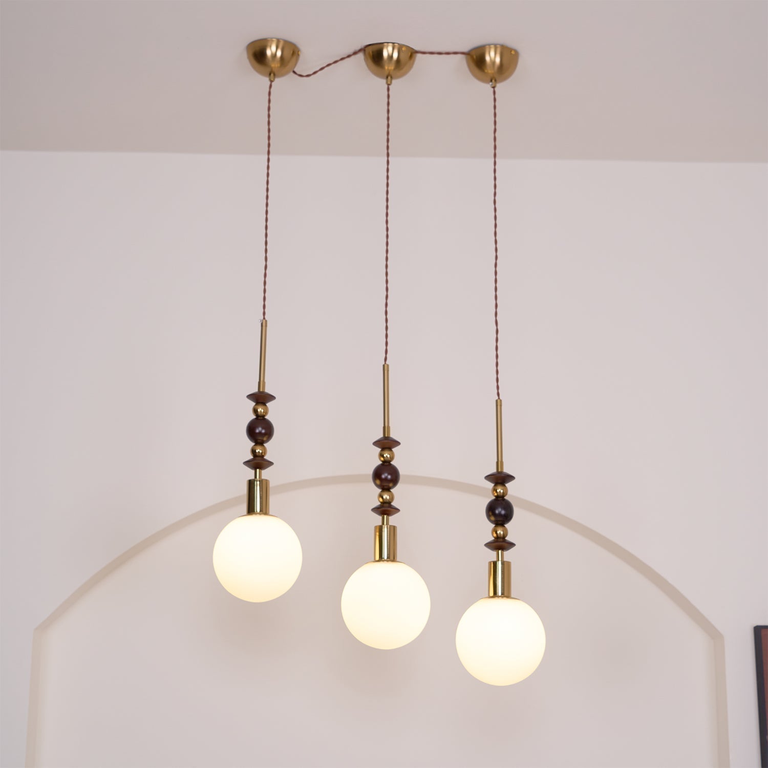 Norn Vintage Globe Pendant Light Wooden Beads