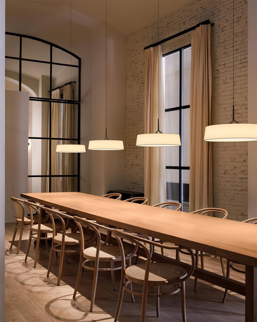 Pendant Light White Fabric Drum Black