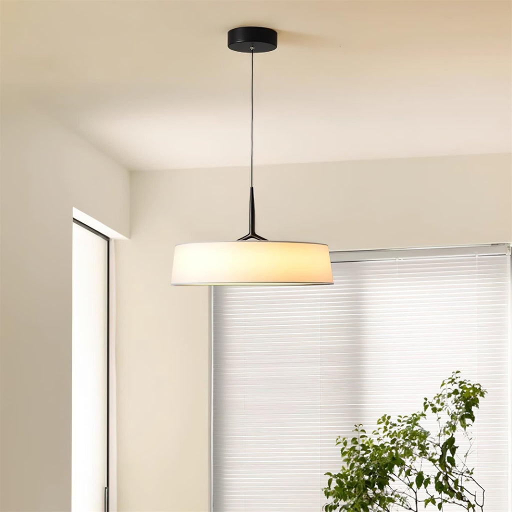 Pendant Light White Fabric Drum Black