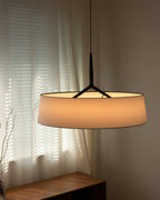 Pendant Light White Fabric Drum Black
