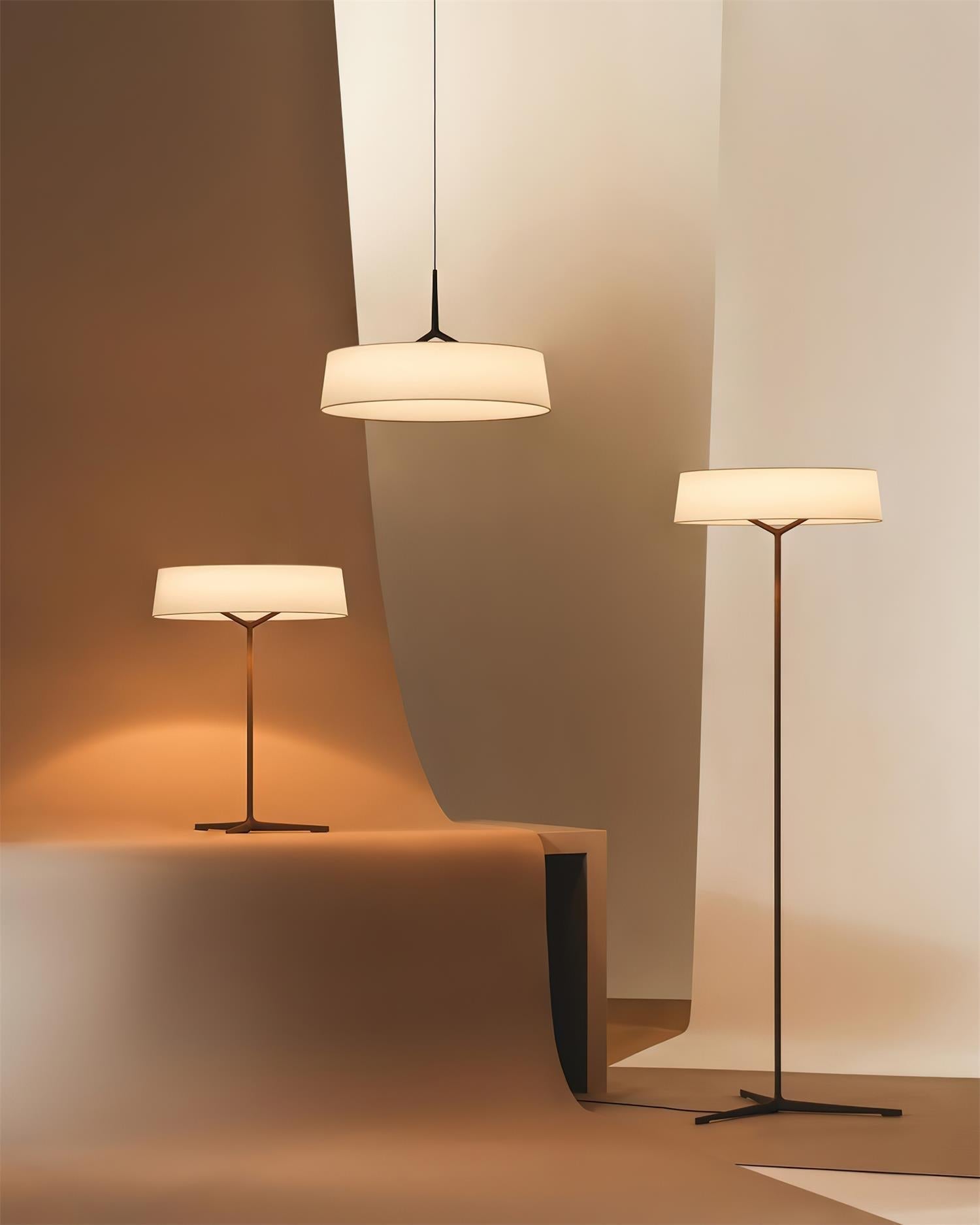 Pendant Light White Fabric Drum Black