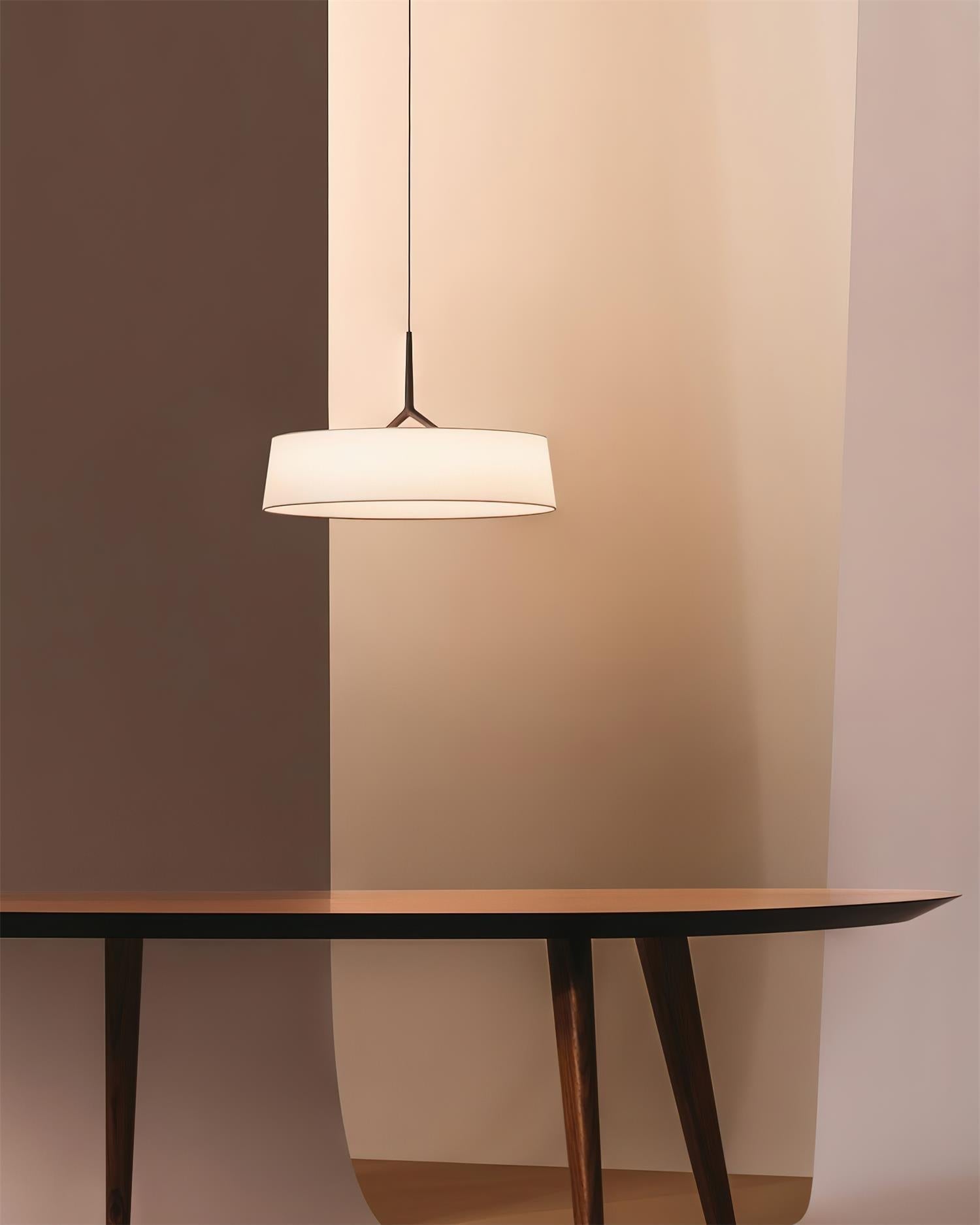 Pendant Light White Fabric Drum Black