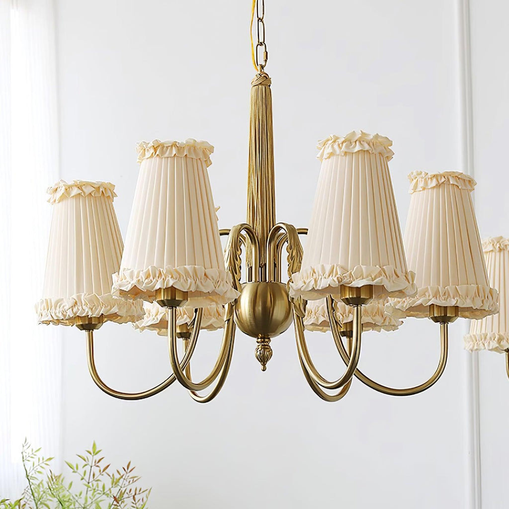Faylin Vintage Brass Chandelier with Pleated Shades
