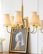 Faylin Vintage Brass Chandelier with Pleated Shades