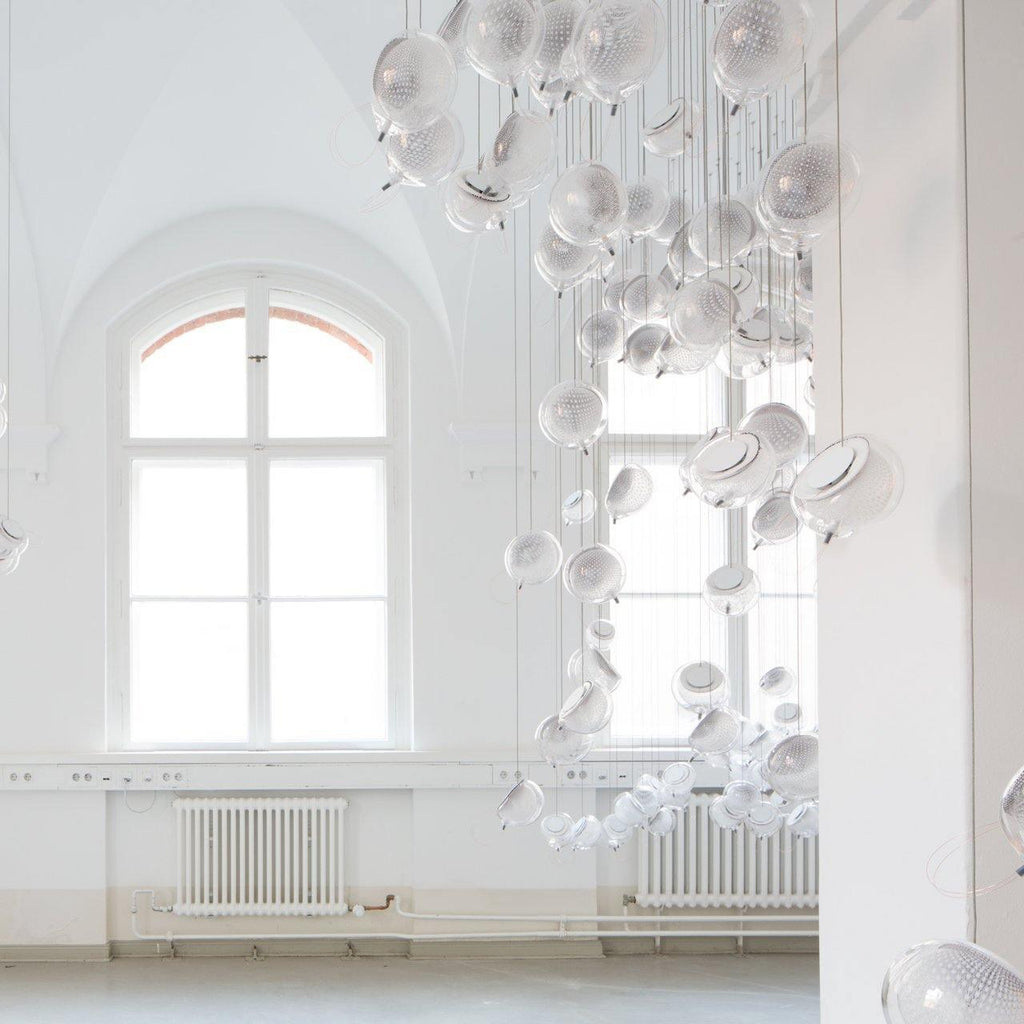 Chandelier Mesh Glass Orbs Cluster Metal Frame Modern Minimalist
