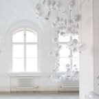Chandelier Mesh Glass Orbs Cluster Metal Frame Modern Minimalist