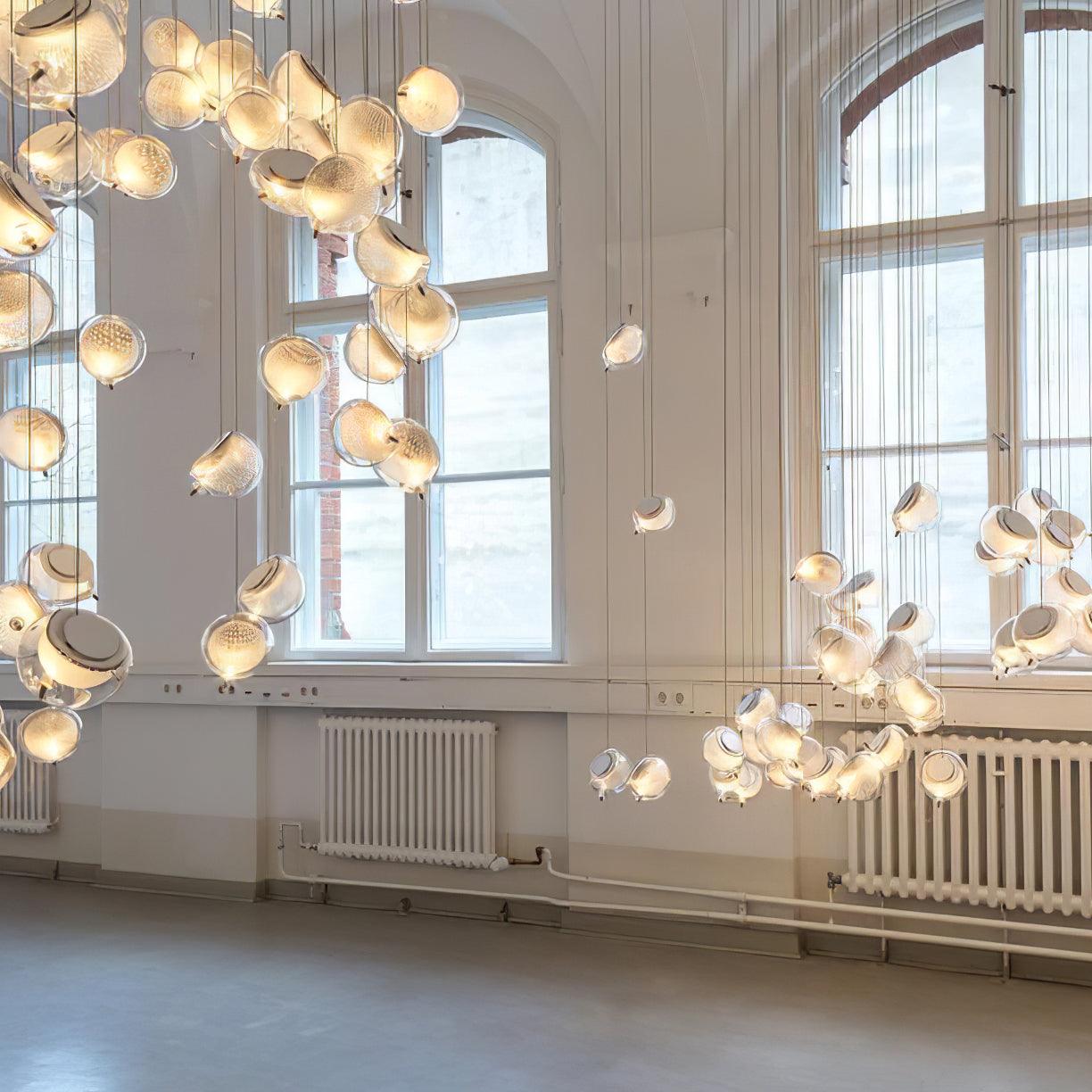 Chandelier Mesh Glass Orbs Cluster Metal Frame Modern Minimalist