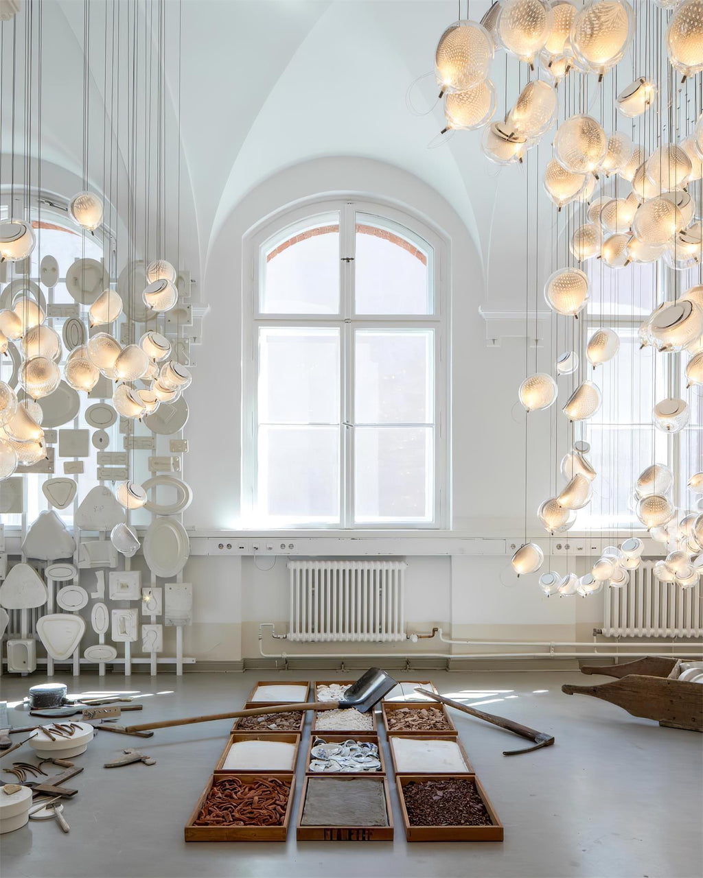 Chandelier Mesh Glass Orbs Cluster Metal Frame Modern Minimalist