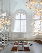 Chandelier Mesh Glass Orbs Cluster Metal Frame Modern Minimalist