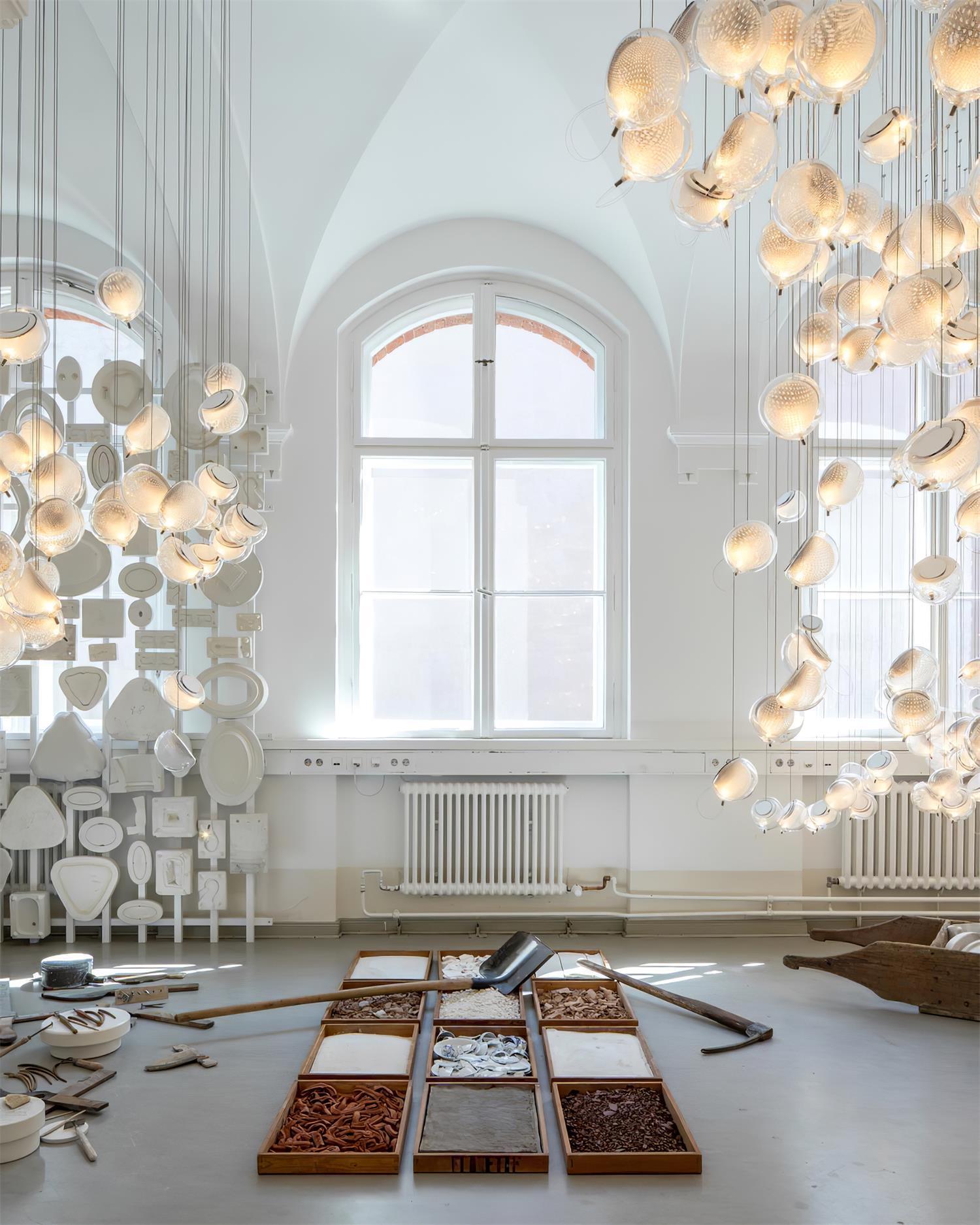 Chandelier Mesh Glass Orbs Cluster Metal Frame Modern Minimalist