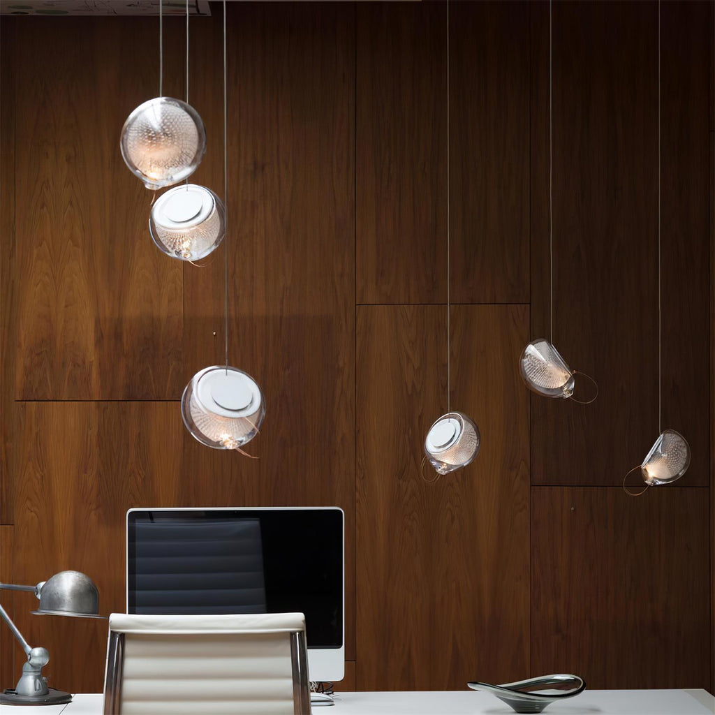 Chandelier Mesh Glass Orbs Cluster Metal Frame Modern Minimalist