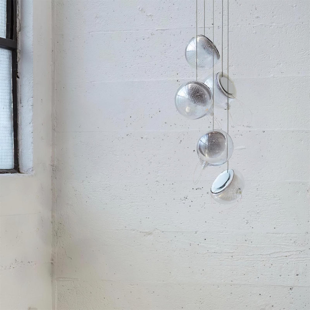 Chandelier Mesh Glass Orbs Cluster Metal Frame Modern Minimalist