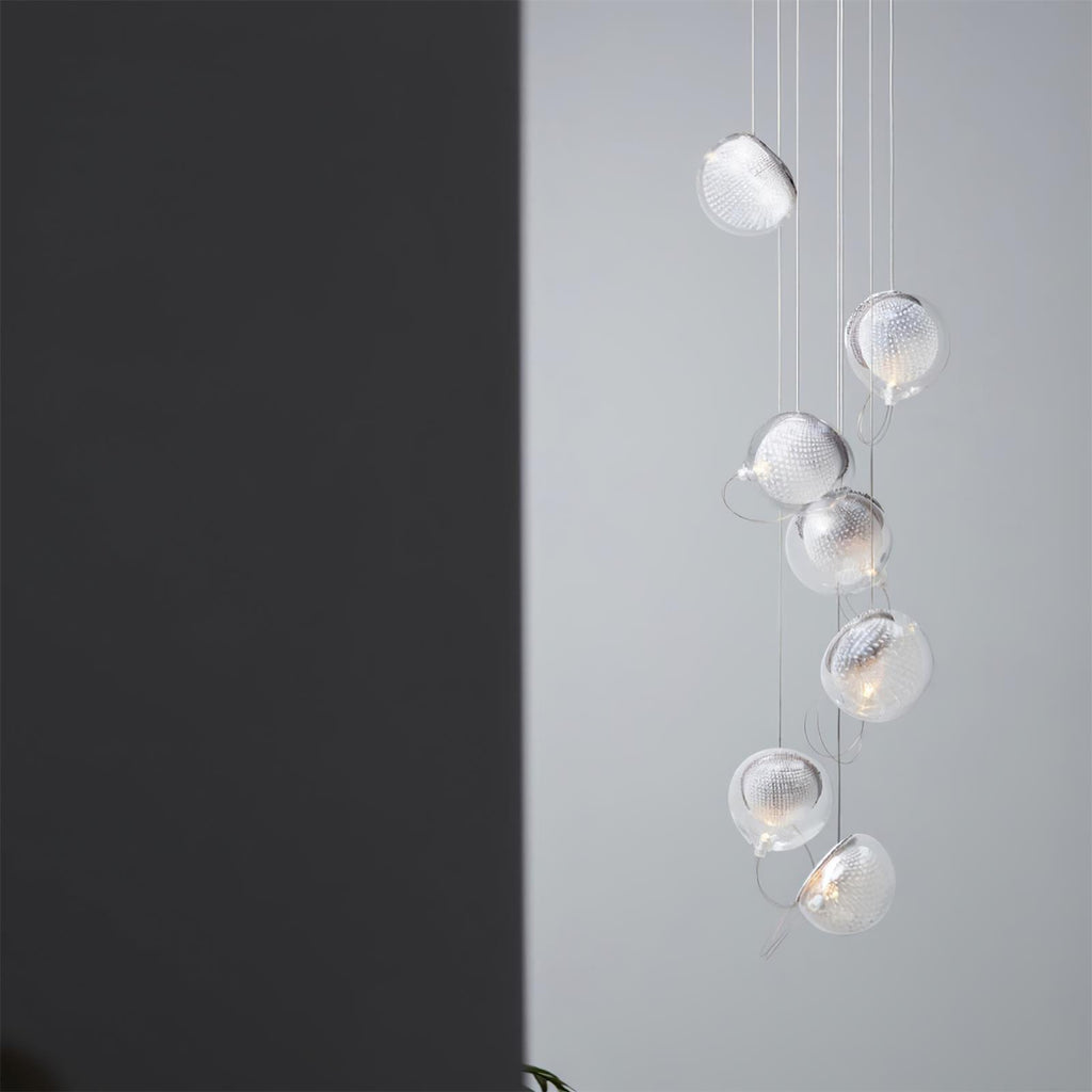 Chandelier Mesh Glass Orbs Cluster Metal Frame Modern Minimalist