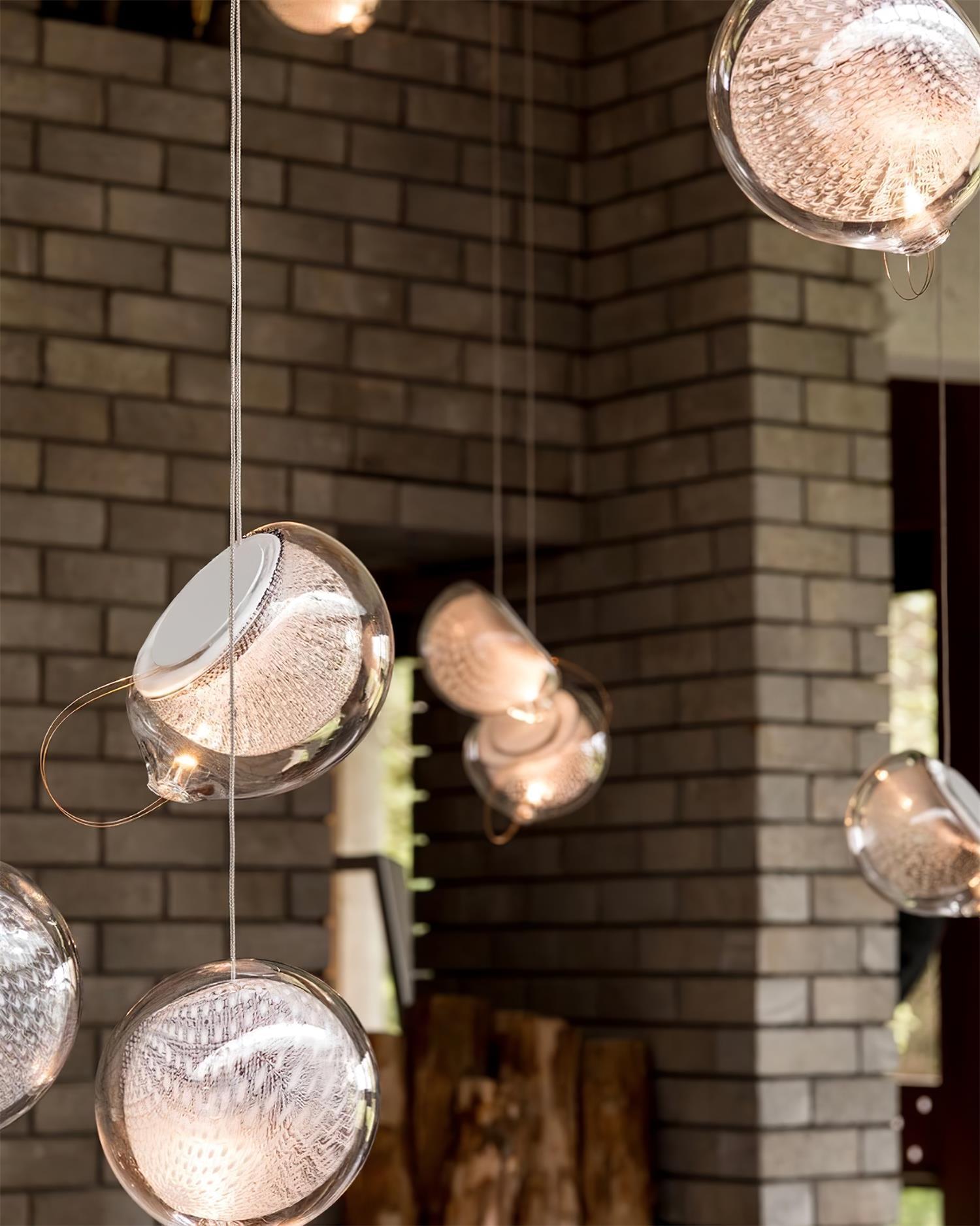 Chandelier Mesh Glass Orbs Cluster Metal Frame Modern Minimalist