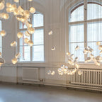 Chandelier Mesh Glass Orbs Cluster Metal Frame Modern Minimalist