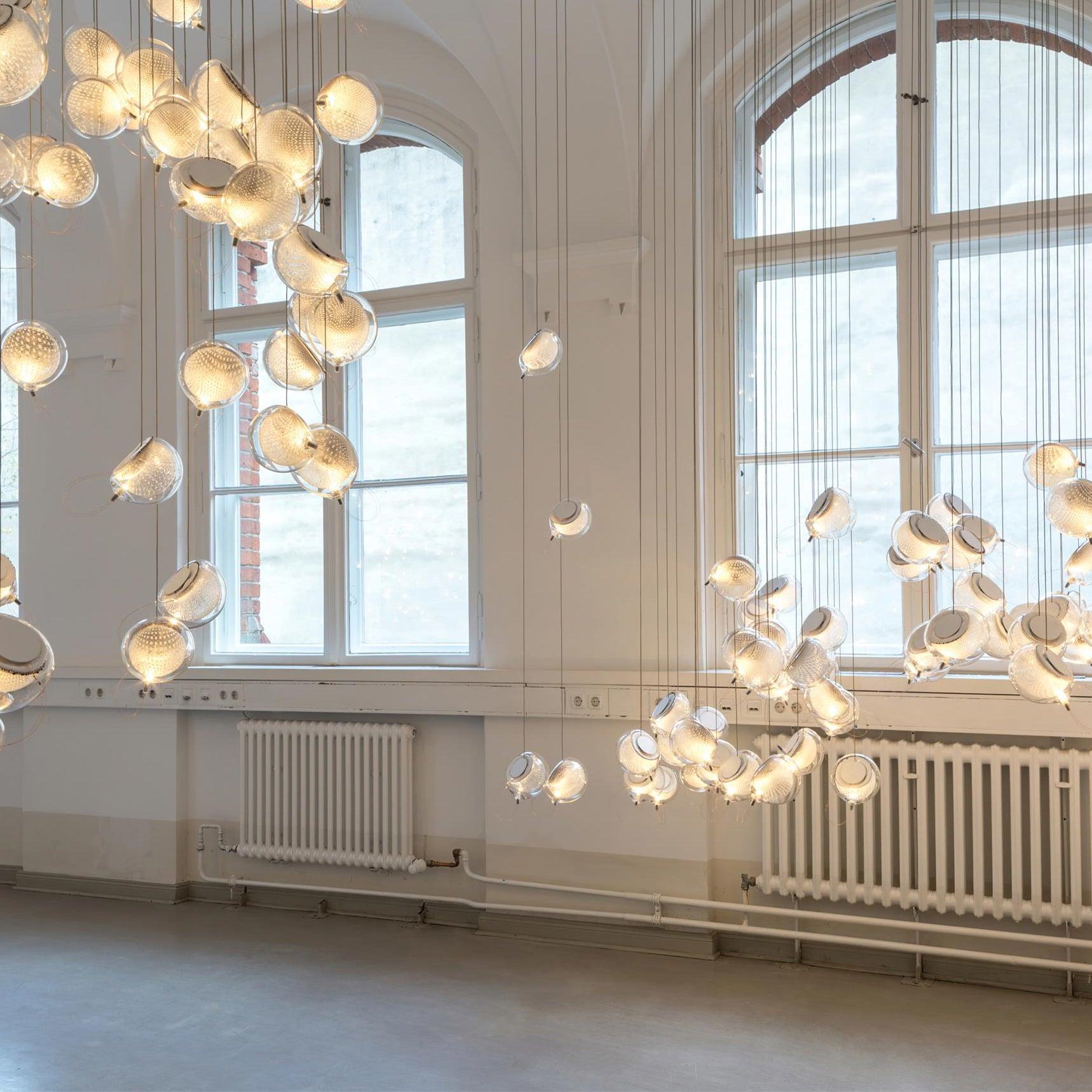 Chandelier Mesh Glass Orbs Cluster Metal Frame Modern Minimalist
