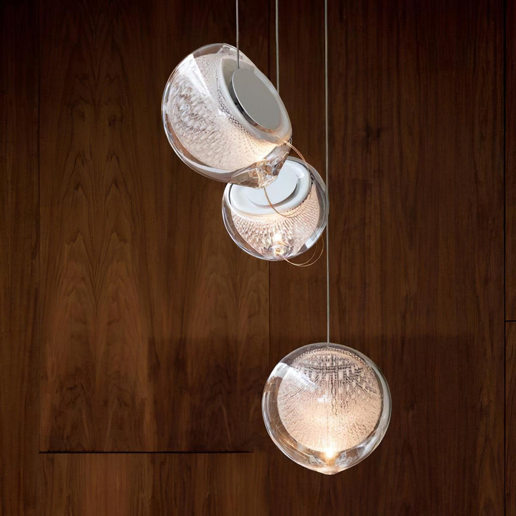 Chandelier Mesh Glass Orbs Cluster Metal Frame Modern Minimalist