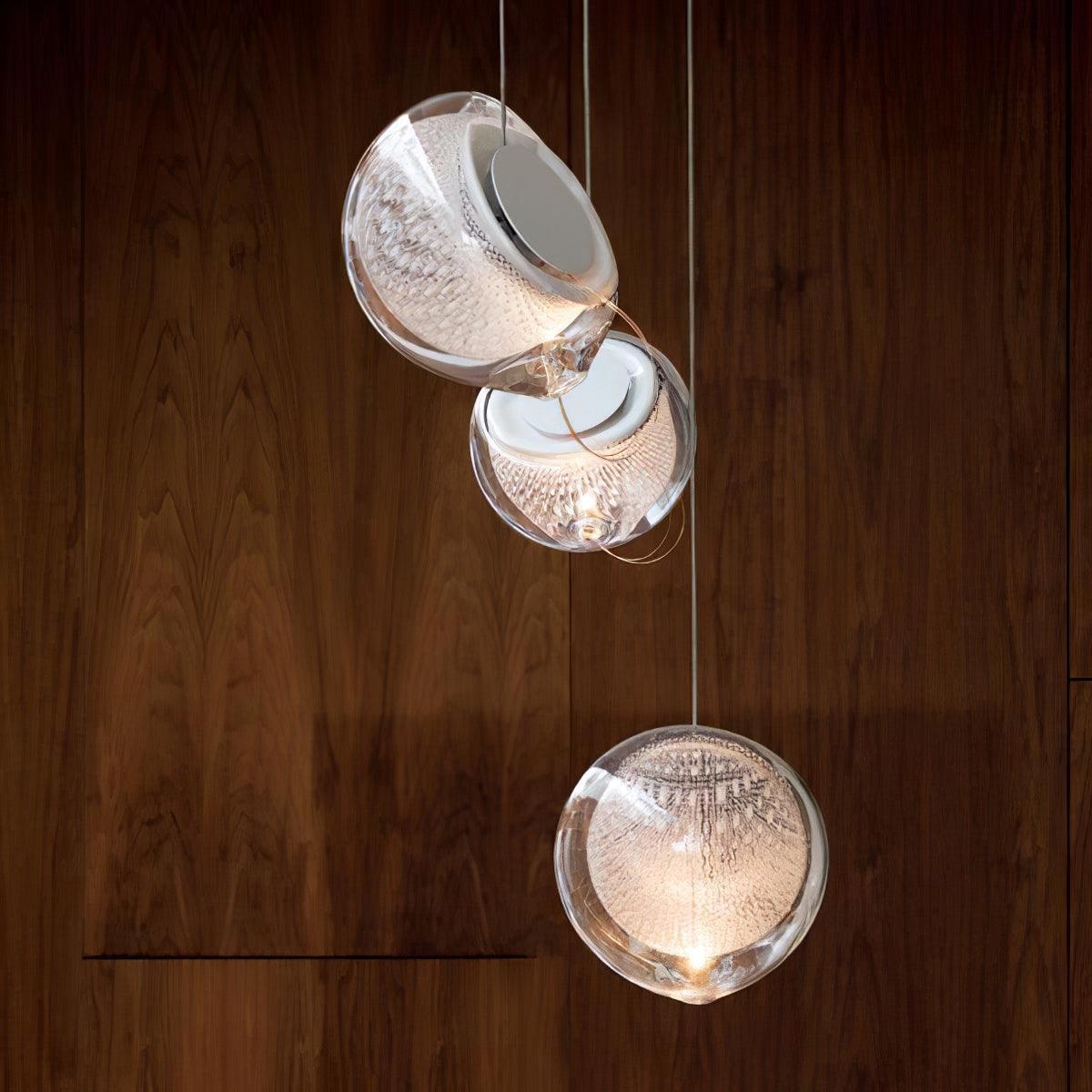 Chandelier Mesh Glass Orbs Cluster Metal Frame Modern Minimalist