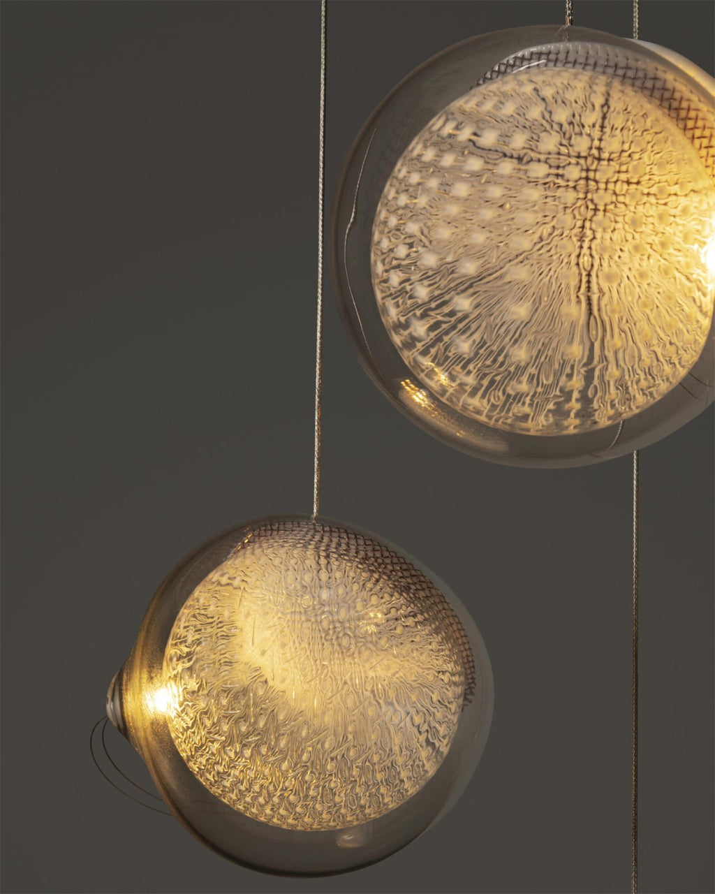 Chandelier Mesh Glass Orbs Cluster Metal Frame Modern Minimalist
