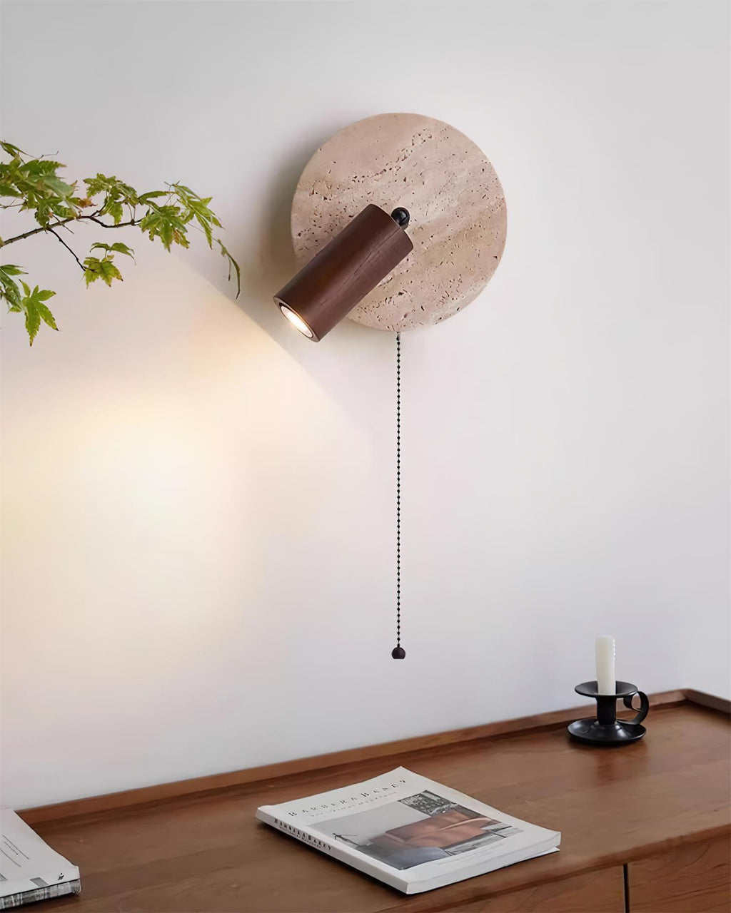 Travertine & Wood Wall Lamp