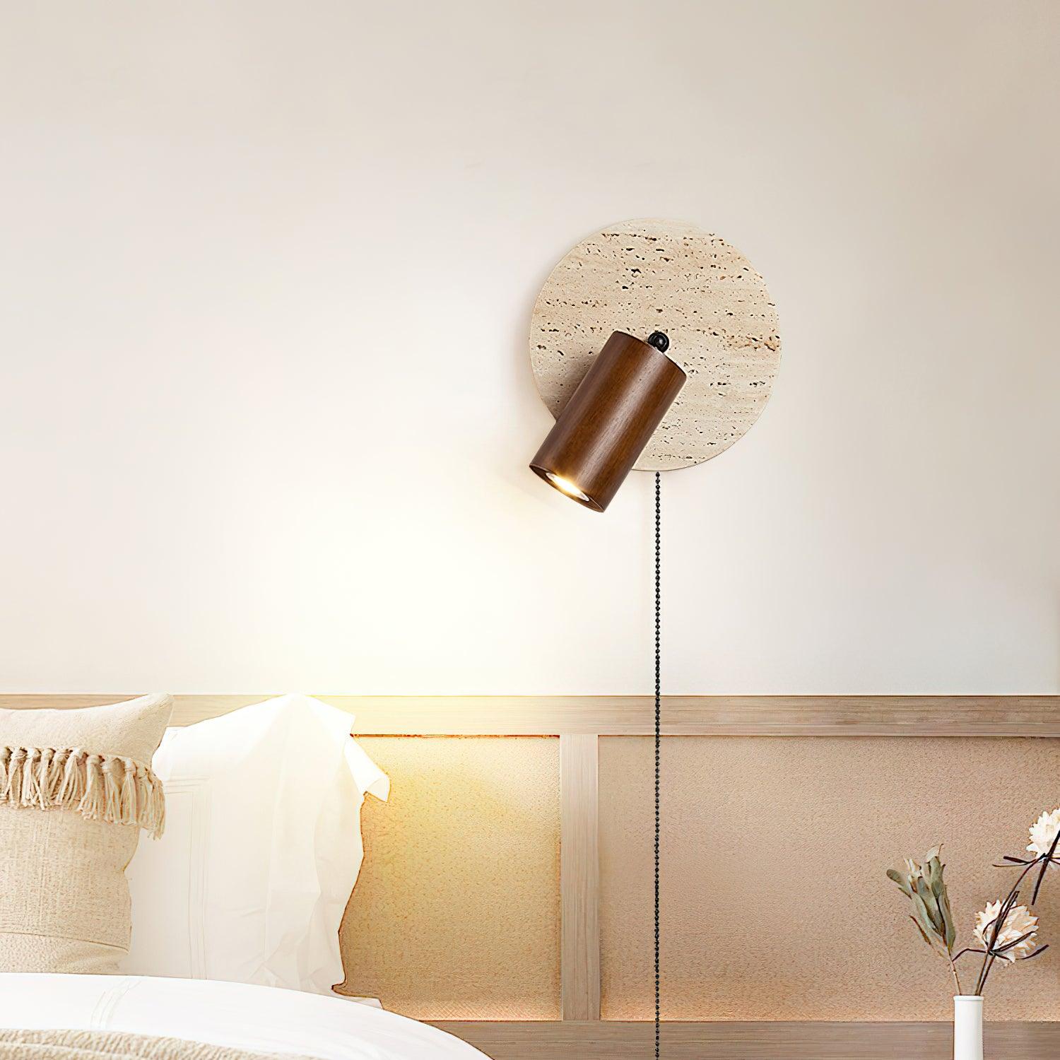 Travertine & Wood Wall Lamp