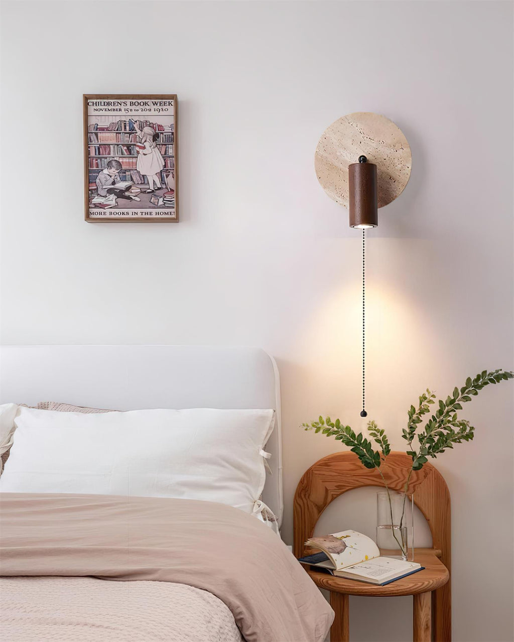 Travertine & Wood Wall Lamp