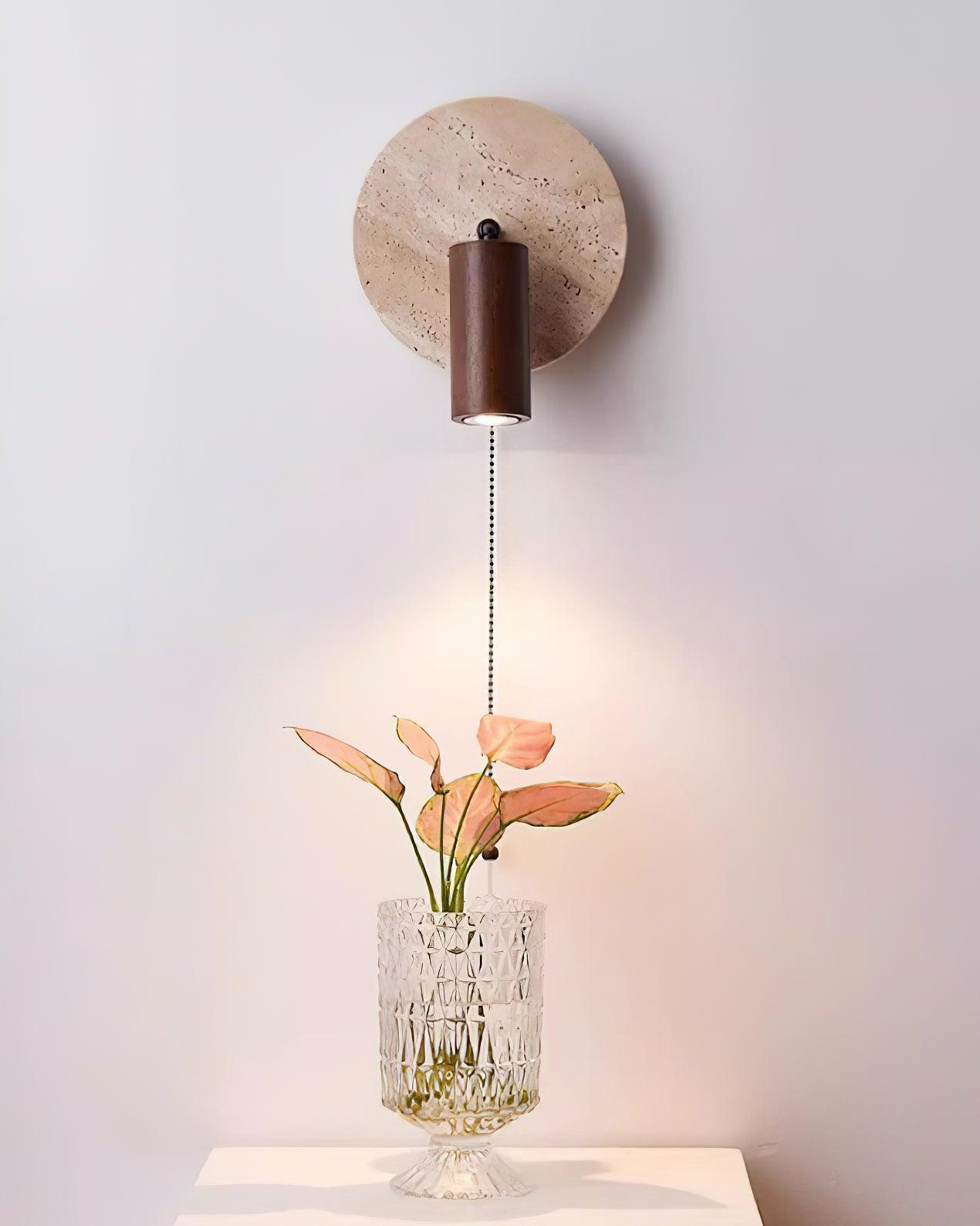 Travertine & Wood Wall Lamp