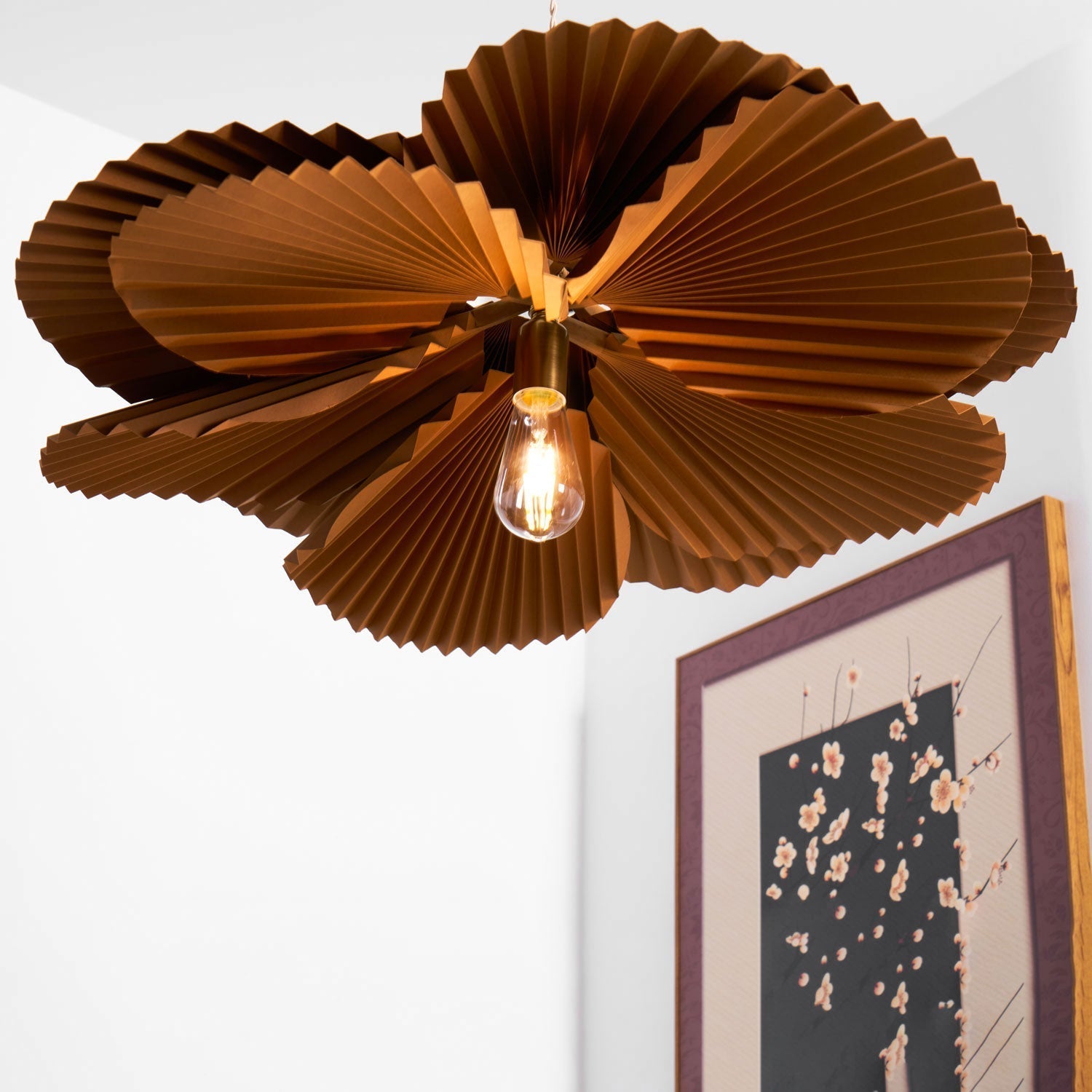 Pendant Light with Pleated Kraft Paper Petal Shade