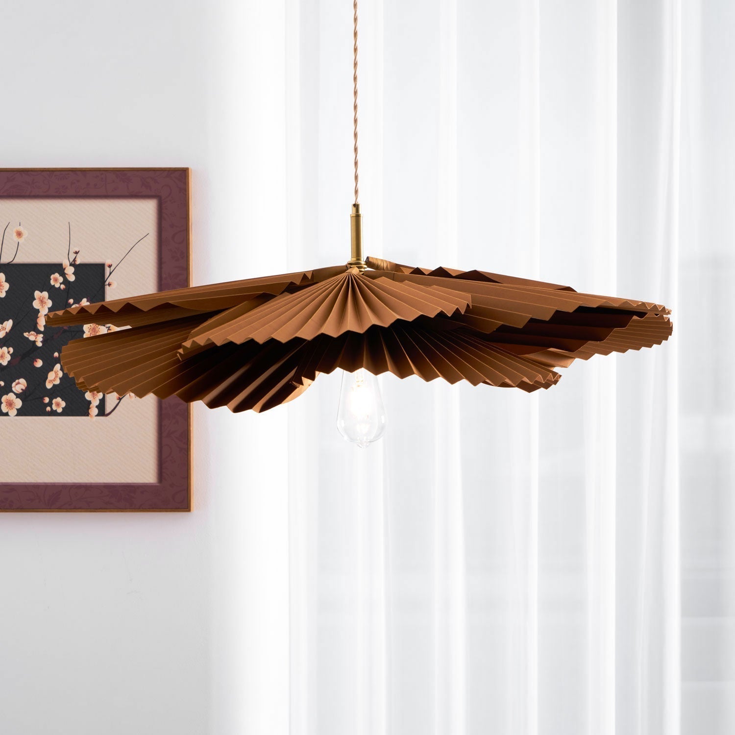 Pendant Light with Pleated Kraft Paper Petal Shade