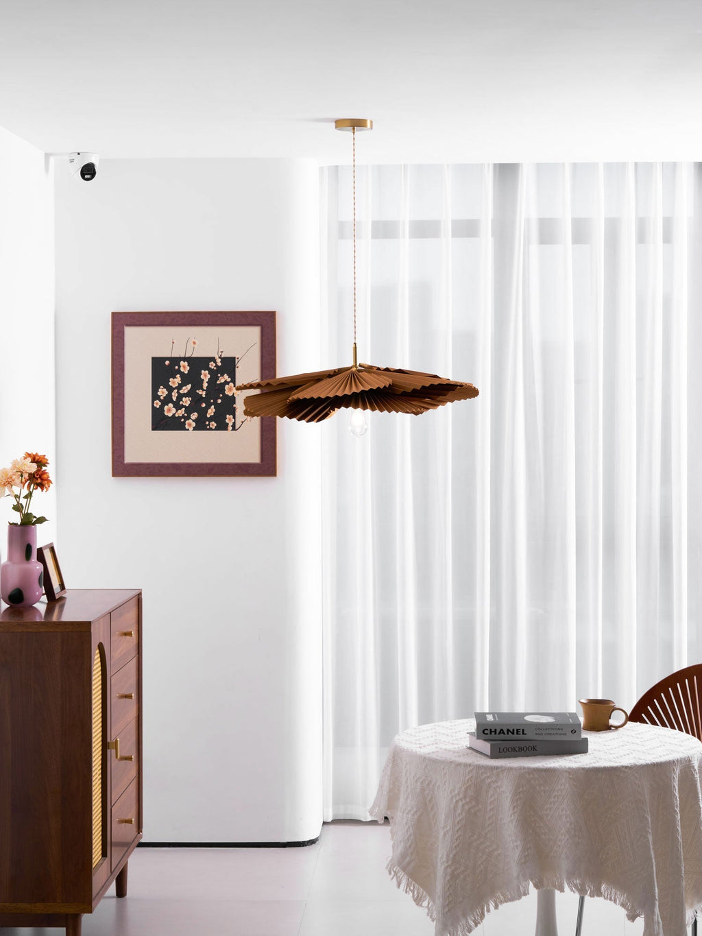 Pendant Light with Pleated Kraft Paper Petal Shade
