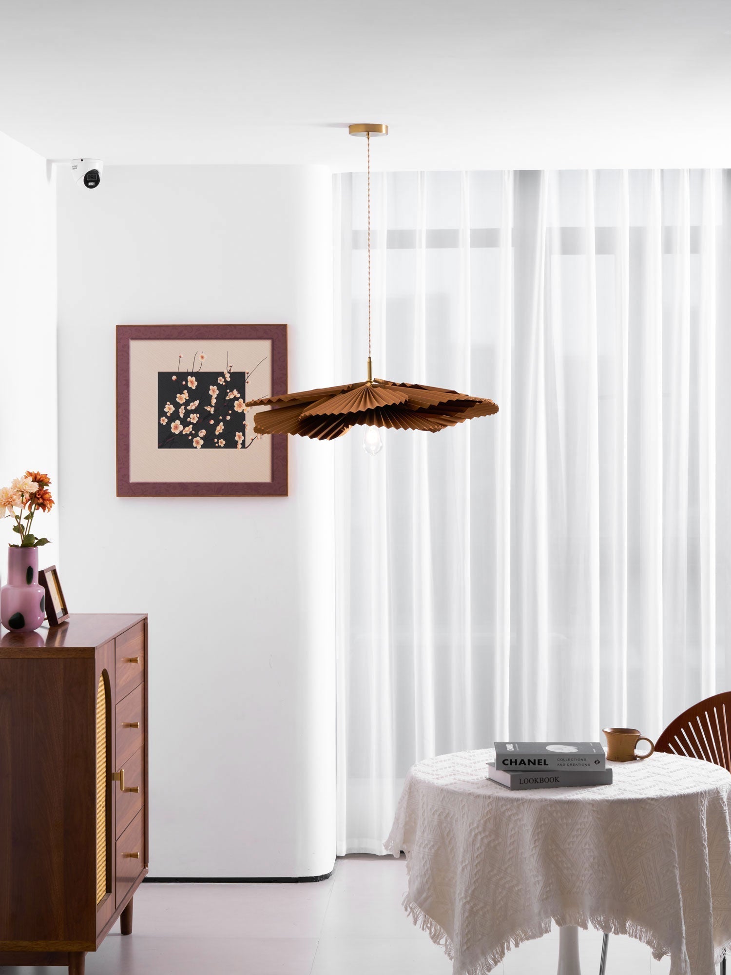 Pendant Light with Pleated Kraft Paper Petal Shade